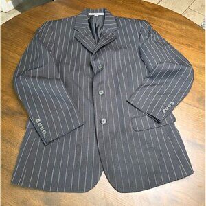 Mens Black Pinstripe Blazer 38S Wool Feel By Burnei Hand Tailored